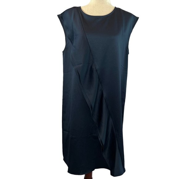 Like new H by HALSTON Navy Blue Satin-Like Sleeveless Shift Dress Size Medium - Picture 1 of 10